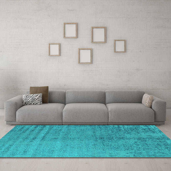 Machine Washable Oriental Turquoise Industrial Area Rugs in a Living Room,, wshurb2533turq
