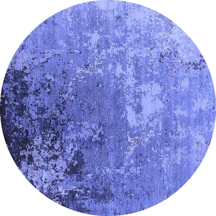 Round Machine Washable Oriental Blue Industrial Rug, wshurb2534blu