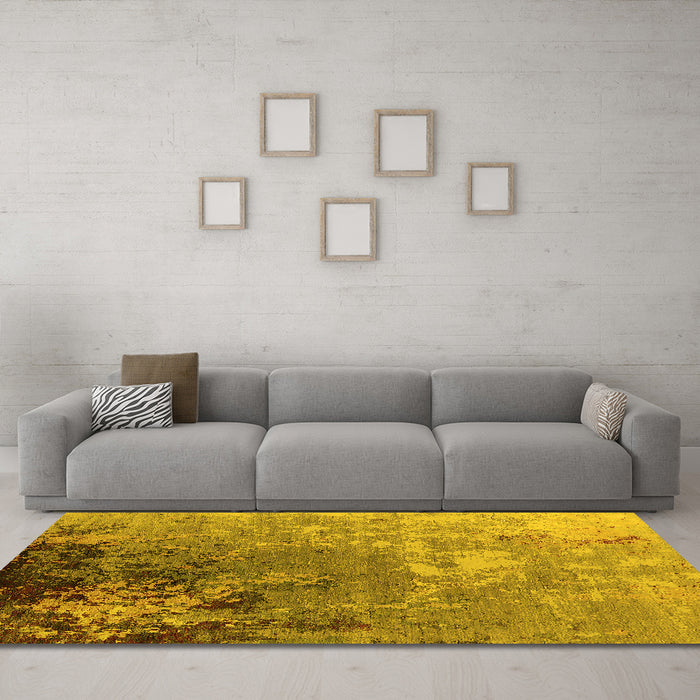 Machine Washable Oriental Yellow Industrial Rug in a Living Room, wshurb2534yw