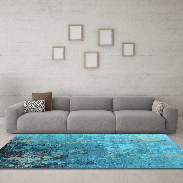 Machine Washable Oriental Light Blue Industrial Rug in a Living Room, wshurb2534lblu