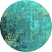 Round Oriental Turquoise Industrial Rug, urb2534turq