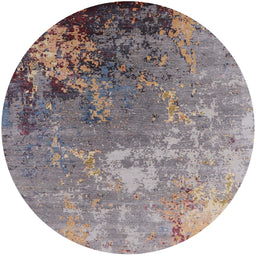 Round Mid-Century Modern Khaki Rose Pink Oriental Rug, urb2534