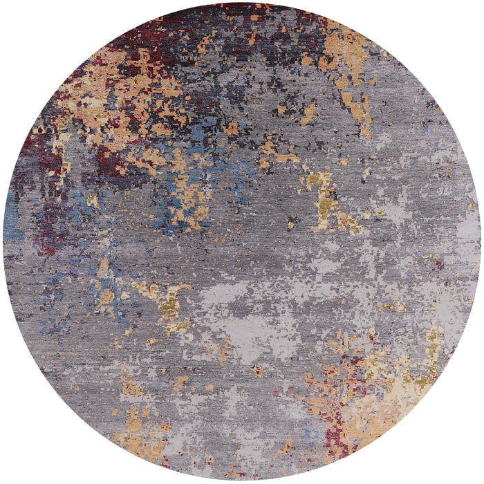 Round Mid-Century Modern Khaki Rose Pink Oriental Rug, urb2534