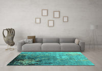 Machine Washable Oriental Turquoise Industrial Rug, wshurb2534turq