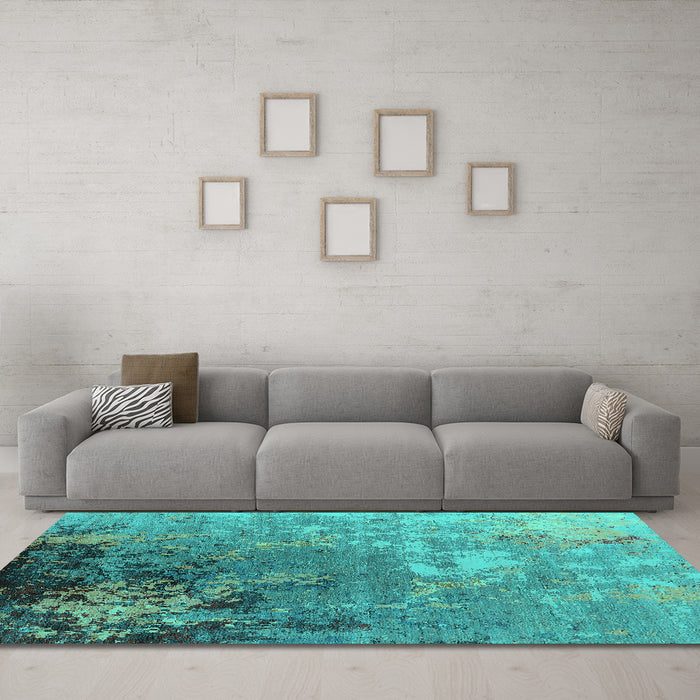 Machine Washable Oriental Turquoise Industrial Area Rugs in a Living Room,, wshurb2534turq