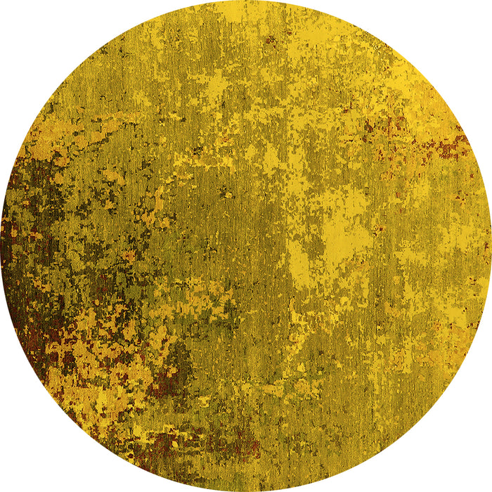 Round Machine Washable Oriental Yellow Industrial Rug, wshurb2534yw