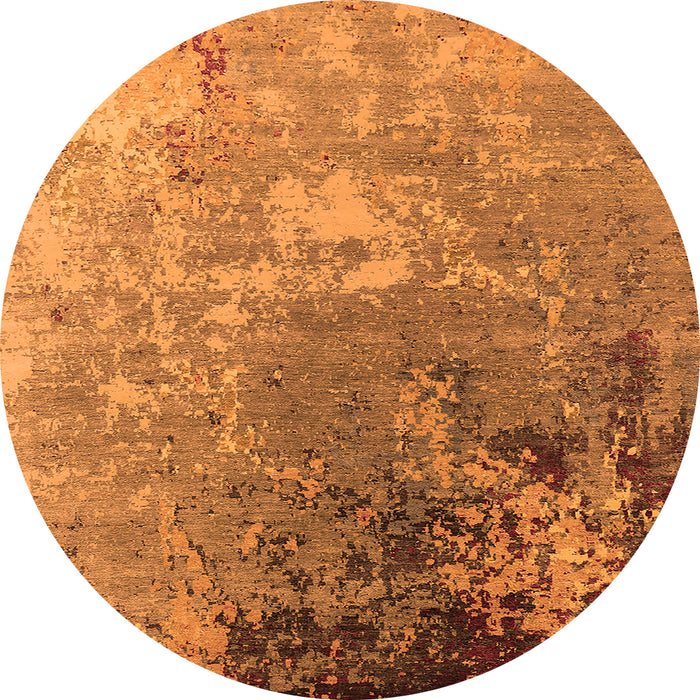 Round Machine Washable Oriental Orange Industrial Area Rugs, wshurb2534org