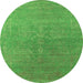 Round Machine Washable Oriental Green Industrial Area Rugs, wshurb2535grn