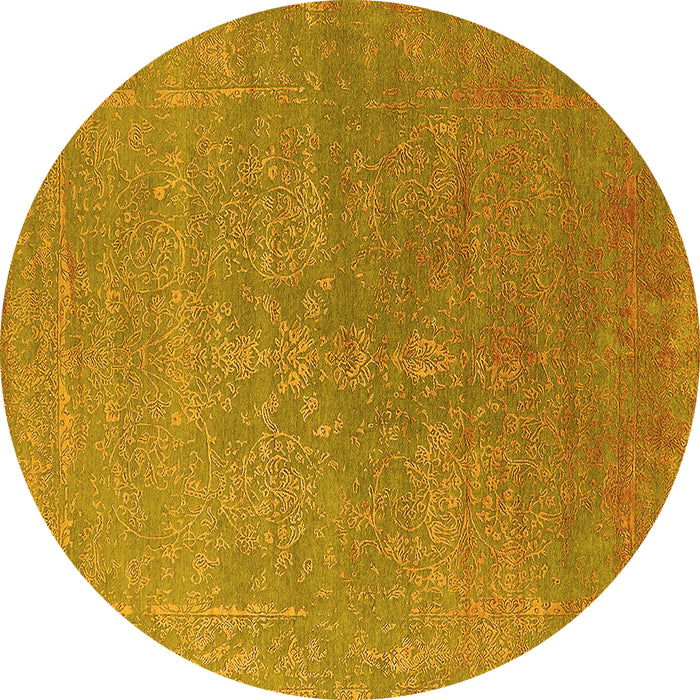 Round Machine Washable Oriental Yellow Industrial Rug, wshurb2535yw