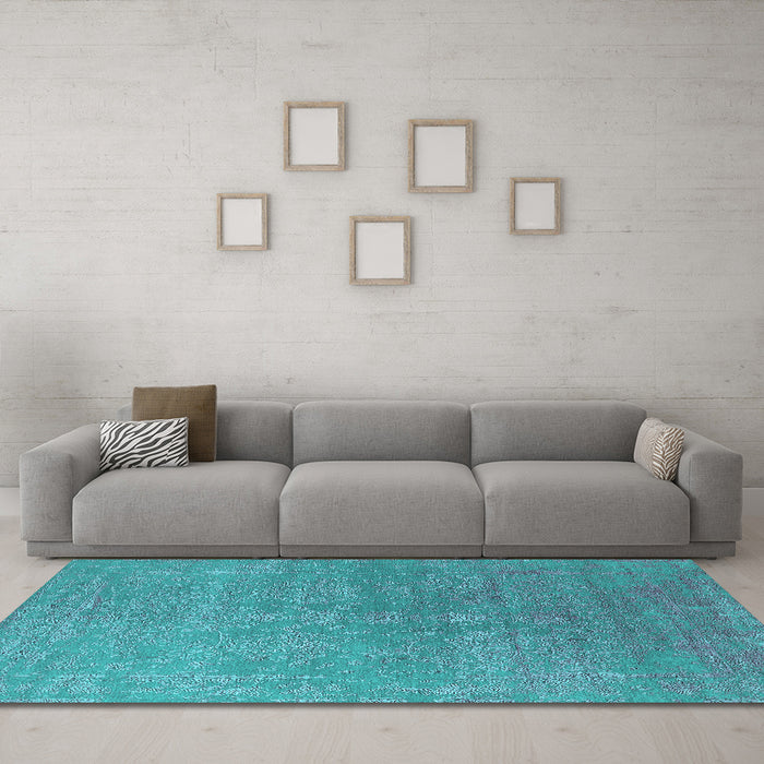 Machine Washable Oriental Turquoise Industrial Area Rugs in a Living Room,, wshurb2535turq
