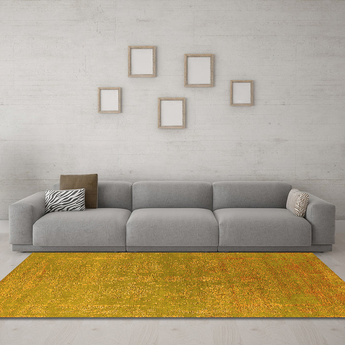 Machine Washable Oriental Yellow Industrial Rug in a Living Room, wshurb2535yw