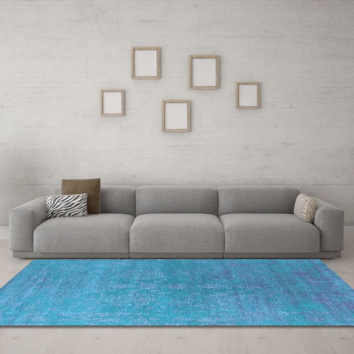 Machine Washable Oriental Light Blue Industrial Rug in a Living Room, wshurb2535lblu