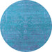 Round Machine Washable Oriental Light Blue Industrial Rug, wshurb2535lblu