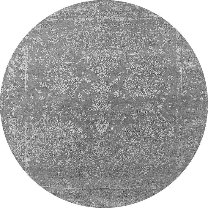 Round Machine Washable Oriental Gray Industrial Rug, wshurb2535gry