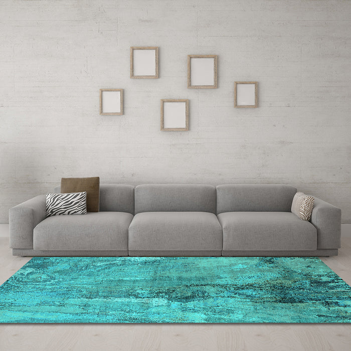Machine Washable Oriental Turquoise Industrial Area Rugs in a Living Room,, wshurb2536turq