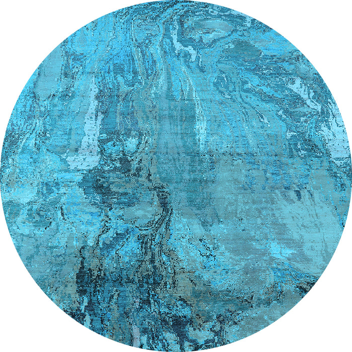 Round Machine Washable Oriental Light Blue Industrial Rug, wshurb2536lblu