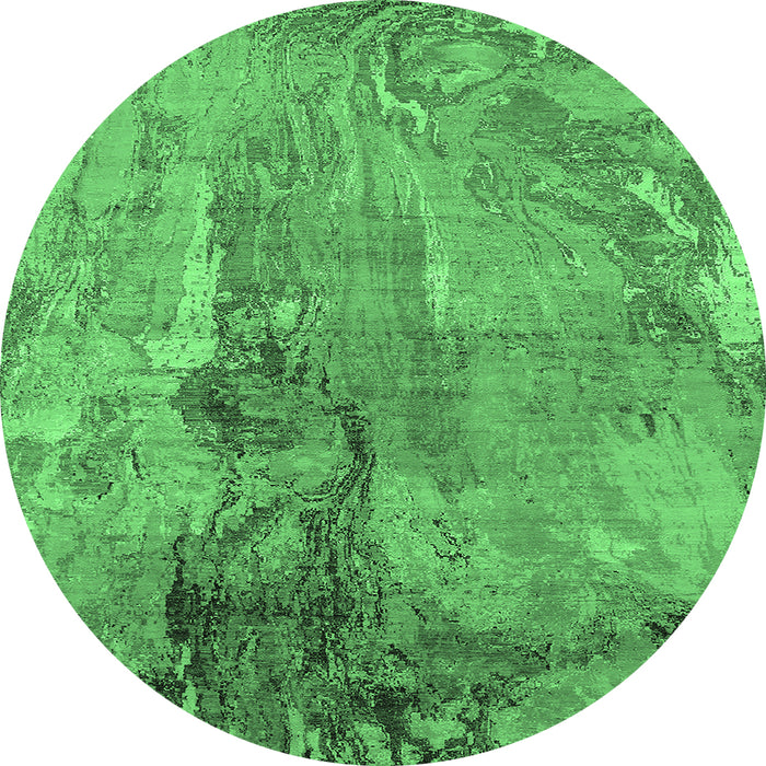 Round Machine Washable Oriental Emerald Green Industrial Area Rugs, wshurb2536emgrn