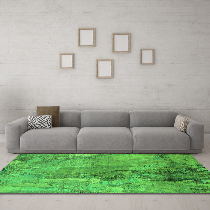 Machine Washable Oriental Green Industrial Area Rugs in a Living Room,, wshurb2536grn