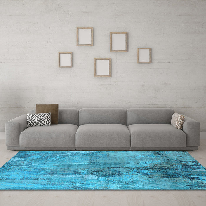 Machine Washable Oriental Light Blue Industrial Rug in a Living Room, wshurb2536lblu