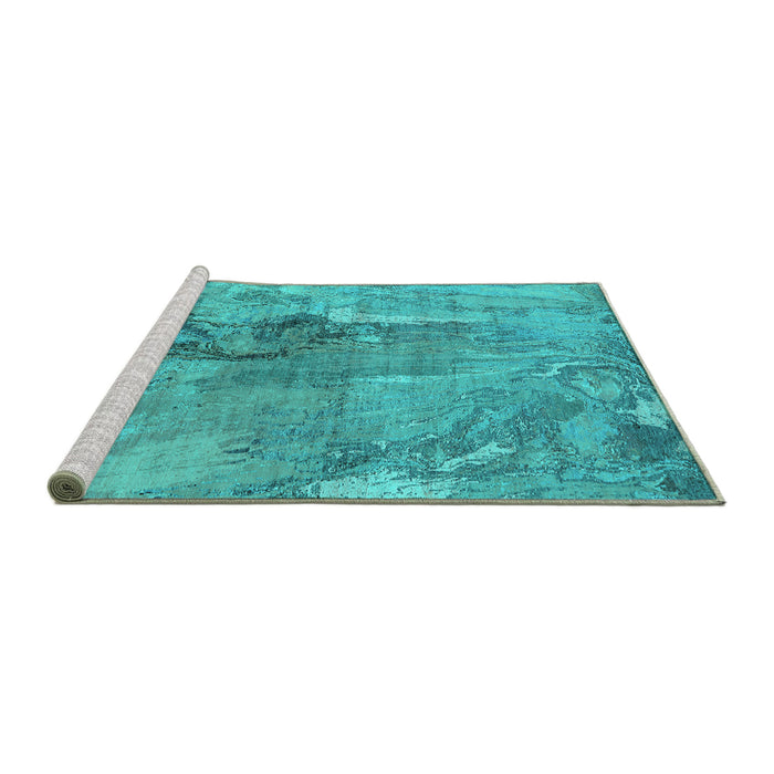 Sideview of Machine Washable Oriental Turquoise Industrial Area Rugs, wshurb2536turq