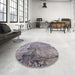 Round Mid-Century Modern Purple Oriental Rug in a Office, urb2536