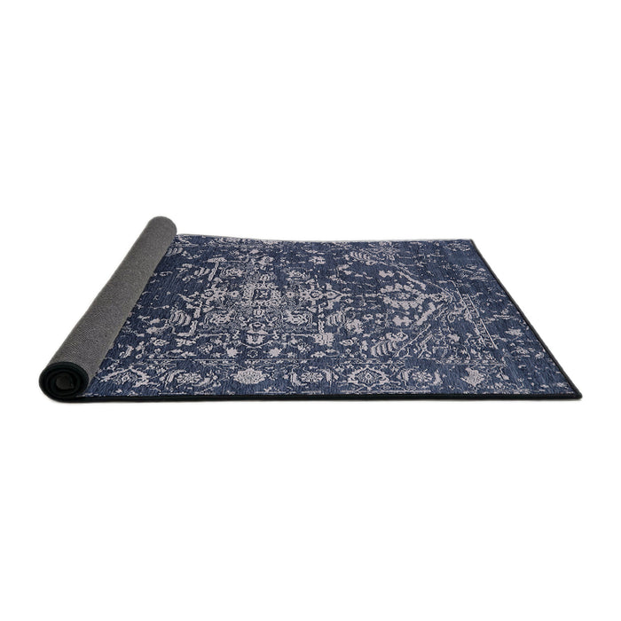 Sideview of Mid-Century Modern Dark Slate Blue Oriental Rug, urb2537