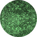 Round Oriental Emerald Green Industrial Rug, urb2537emgrn