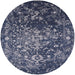 Round Mid-Century Modern Dark Slate Blue Oriental Rug, urb2537