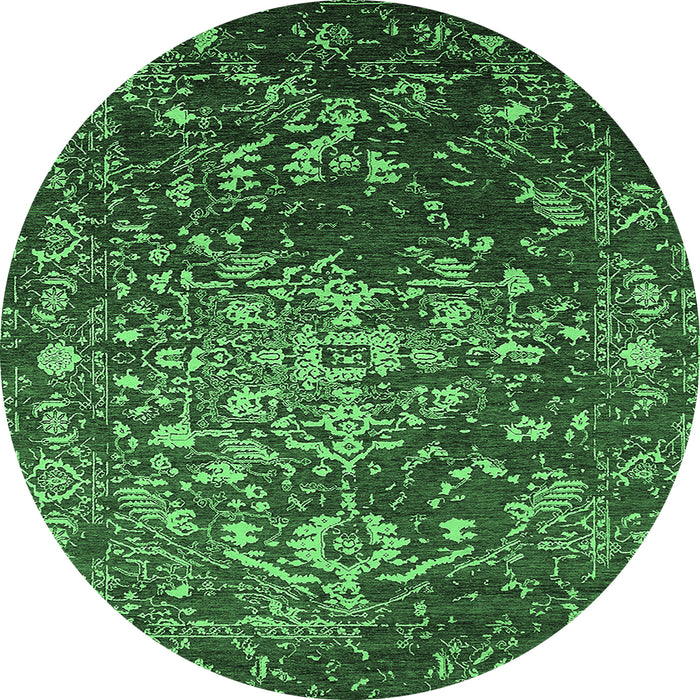 Round Machine Washable Oriental Emerald Green Industrial Area Rugs, wshurb2537emgrn