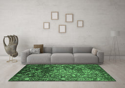 Machine Washable Oriental Emerald Green Industrial Area Rugs in a Living Room,, wshurb2537emgrn