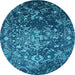 Round Machine Washable Oriental Light Blue Industrial Rug, wshurb2537lblu