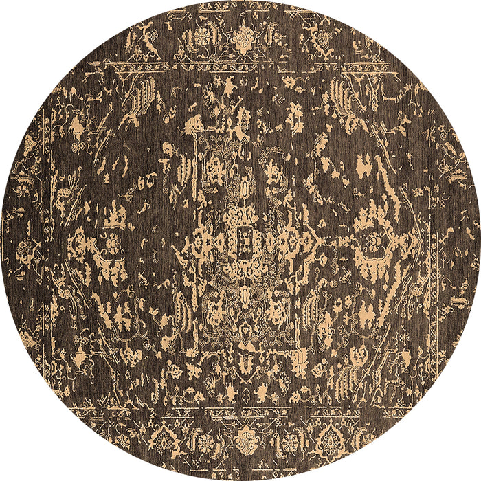 Round Oriental Brown Industrial Rug, urb2537brn