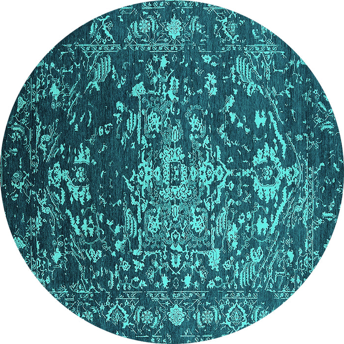 Round Machine Washable Oriental Turquoise Industrial Area Rugs, wshurb2537turq