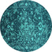 Round Machine Washable Oriental Turquoise Industrial Area Rugs, wshurb2537turq