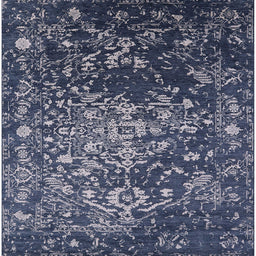 Square Mid-Century Modern Dark Slate Blue Oriental Rug, urb2537