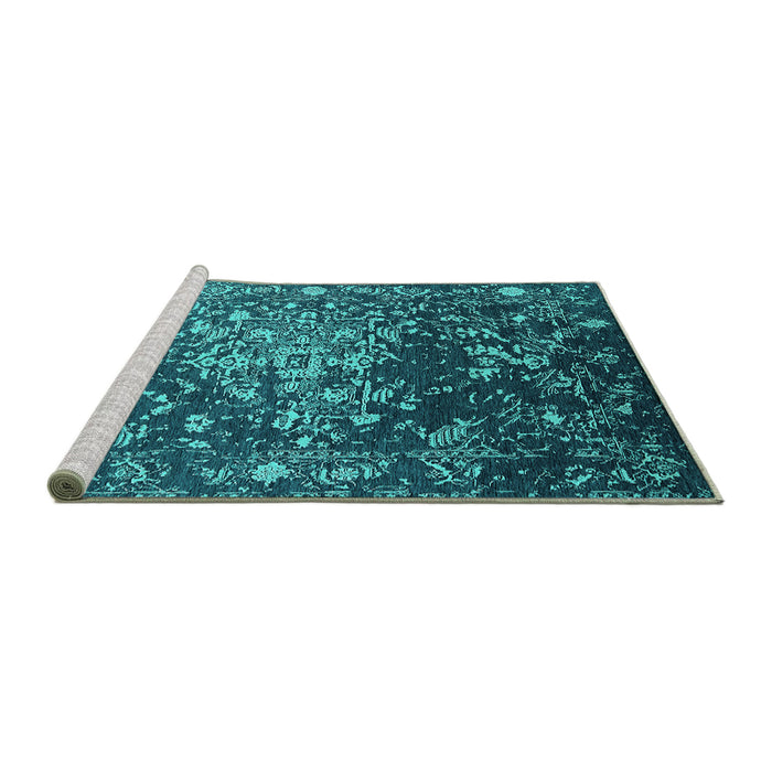 Sideview of Machine Washable Oriental Turquoise Industrial Area Rugs, wshurb2537turq