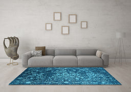 Machine Washable Oriental Light Blue Industrial Rug in a Living Room, wshurb2537lblu