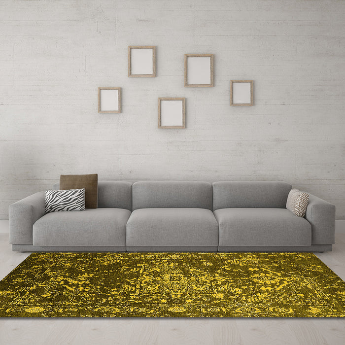 Machine Washable Oriental Yellow Industrial Rug in a Living Room, wshurb2537yw