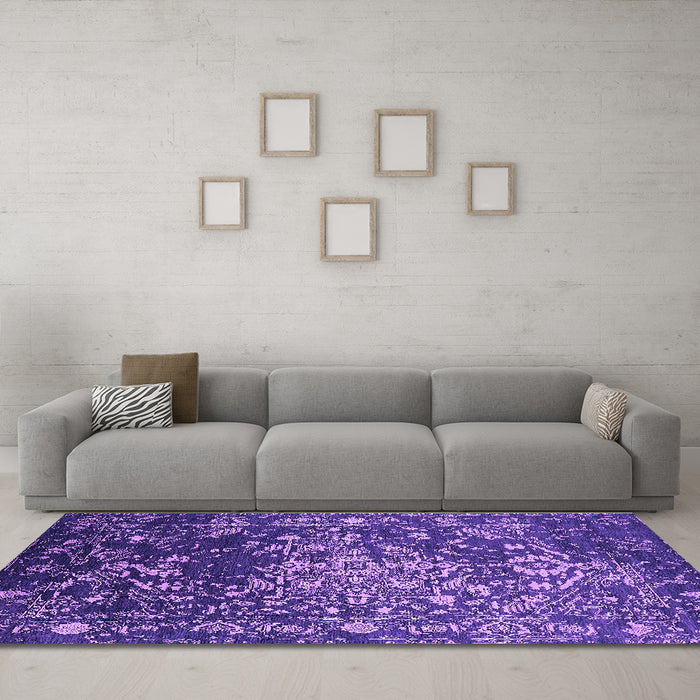 Machine Washable Oriental Purple Industrial Area Rugs in a Living Room, wshurb2537pur