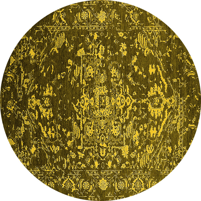Round Machine Washable Oriental Yellow Industrial Rug, wshurb2537yw