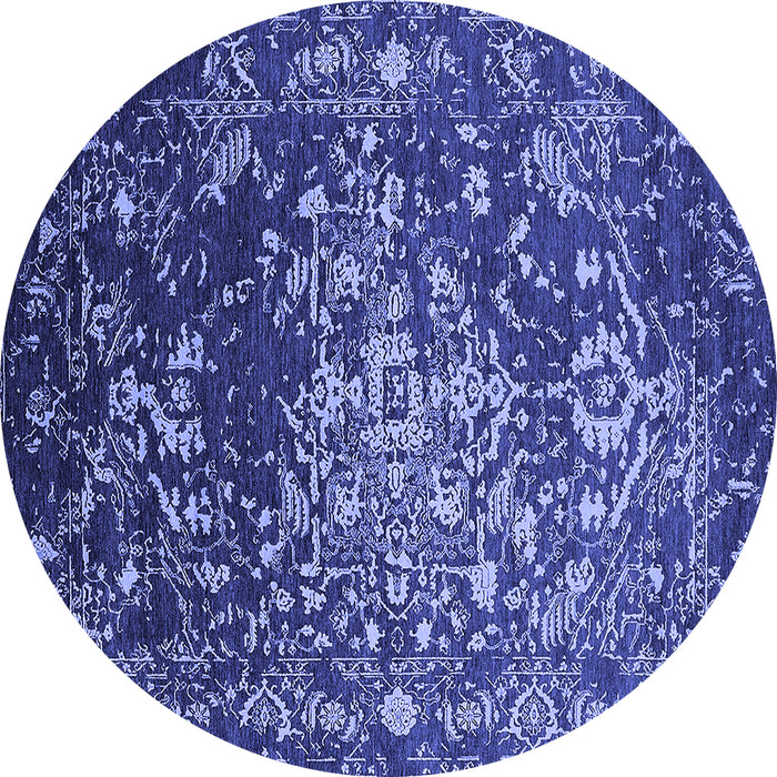 Round Machine Washable Oriental Blue Industrial Rug, wshurb2537blu