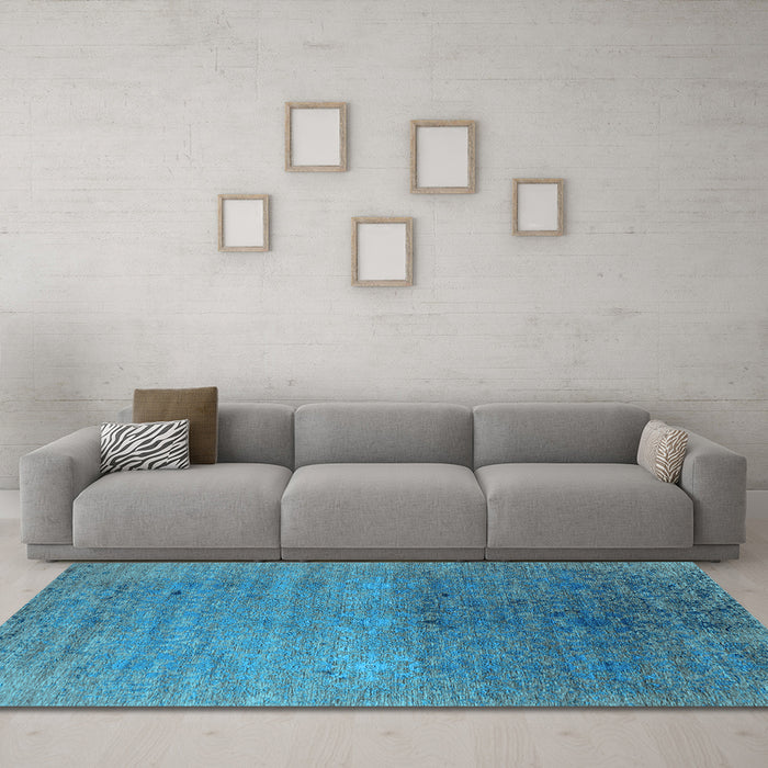 Machine Washable Oriental Light Blue Industrial Rug in a Living Room, wshurb2538lblu