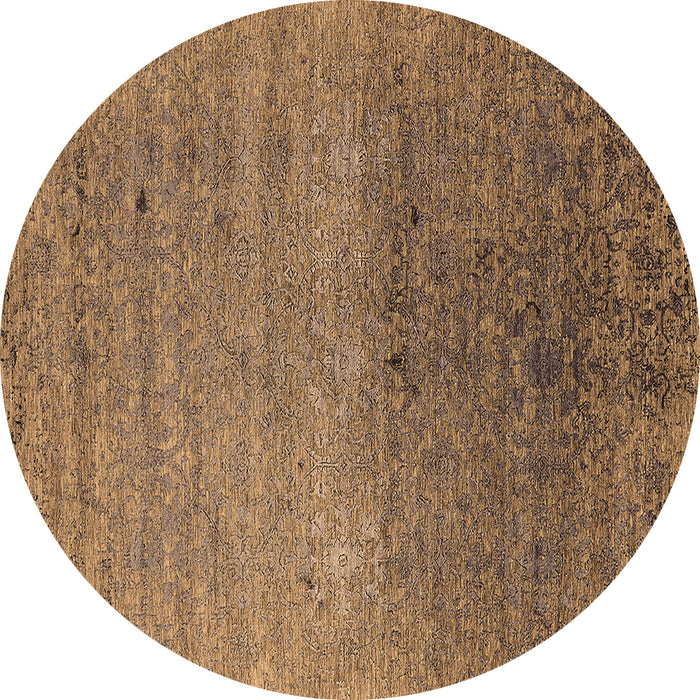 Round Machine Washable Oriental Brown Industrial Rug, wshurb2538brn