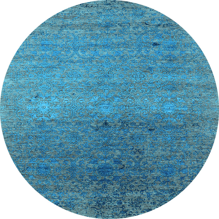 Round Machine Washable Oriental Light Blue Industrial Rug, wshurb2538lblu