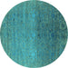 Round Machine Washable Oriental Turquoise Industrial Area Rugs, wshurb2538turq