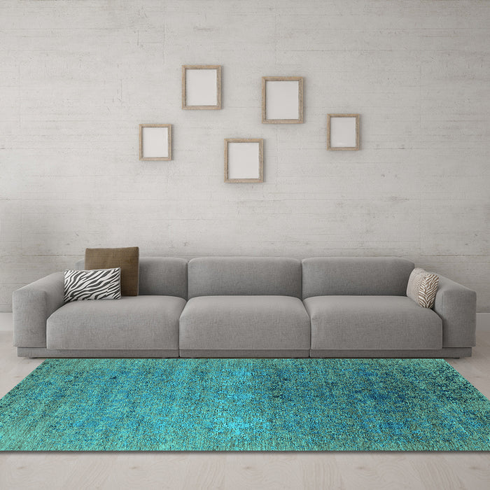 Machine Washable Oriental Turquoise Industrial Area Rugs in a Living Room,, wshurb2538turq