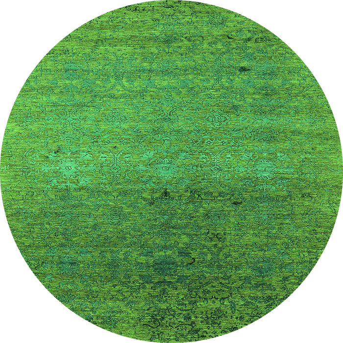 Round Machine Washable Oriental Green Industrial Area Rugs, wshurb2538grn