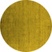 Round Machine Washable Oriental Yellow Industrial Rug, wshurb2539yw