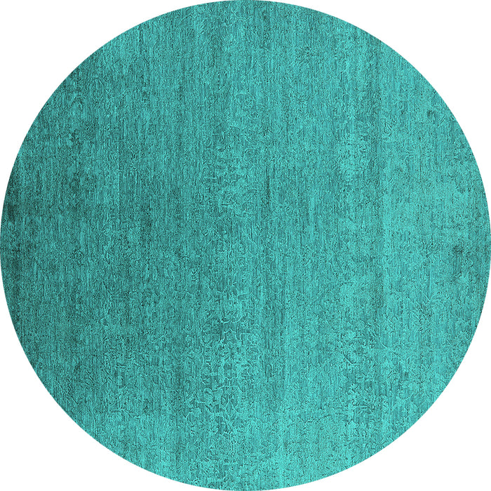 Round Machine Washable Oriental Turquoise Industrial Area Rugs, wshurb2539turq