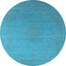 Round Machine Washable Oriental Light Blue Industrial Rug, wshurb2540lblu